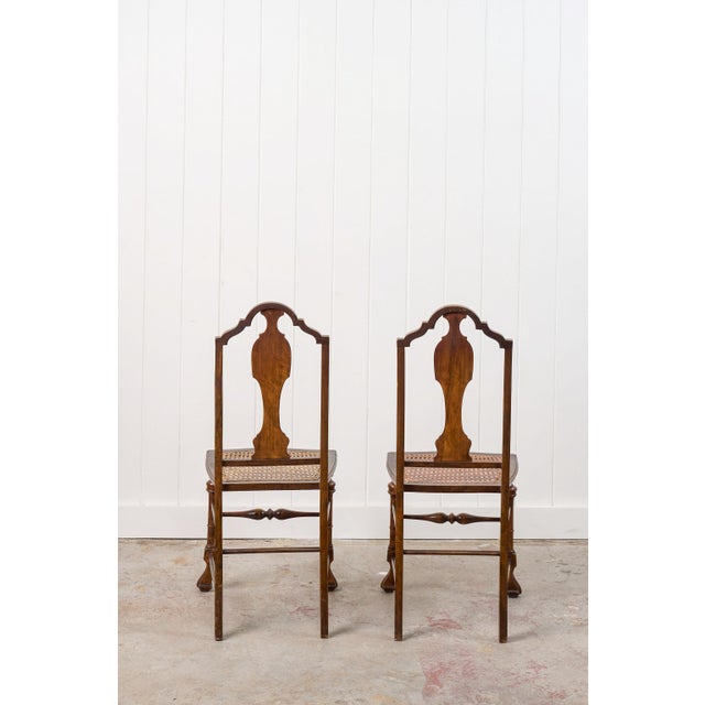 19th Century Pair of 19th Century Burl Walnut Hand Tied Cane Seat Chairs For Sale - Image 5 of 18