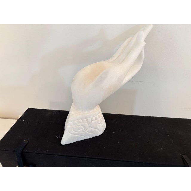 Mid 20th Century Vintage Alabaster Gyan Mudra Buddha Meditation Hand Sculpture in Box For Sale - Image 5 of 14