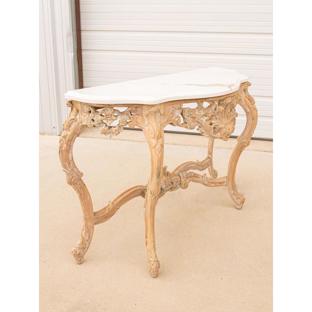 Bleached and Washed Baroque Style Console Tables With Carrara Quartz Tops, Pair For Sale - Image 13 of 13