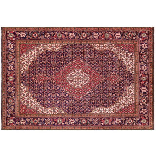 Blue Persian Tabriz Mahi Blue/Red Wool Rug - 9'8'' X 12'5'' For Sale - Image 8 of 10