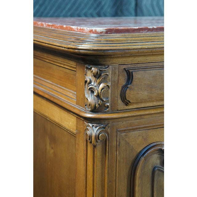 Antique Louis XV French Provincial Walnut Rouge Marble Buffet Sideboard Commode For Sale - Image 12 of 18