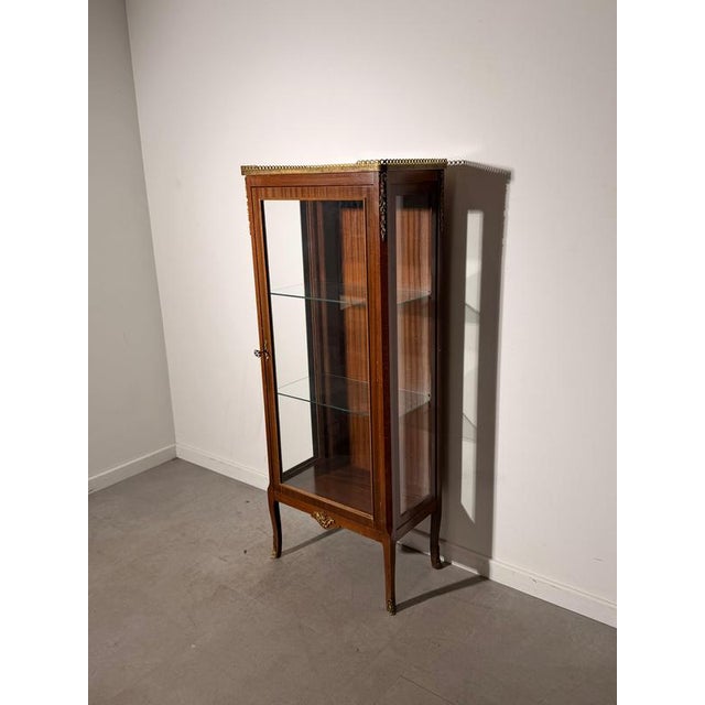 Metal Louis XVI Style Glass Display Cabinet with Decorative Metal Mounts For Sale - Image 7 of 9