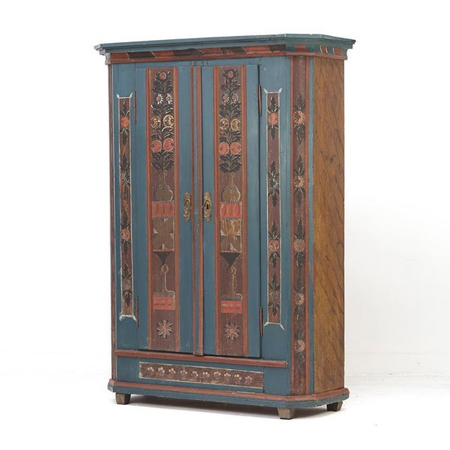 Rustic Farmhouse Folk Art Painted Bridal Cabinet, 1841 For Sale - Image 12 of 13