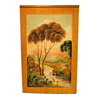 Framed Antique Madagascar Landscape Painting on Fabric by Louise Ravalantsiman For Sale