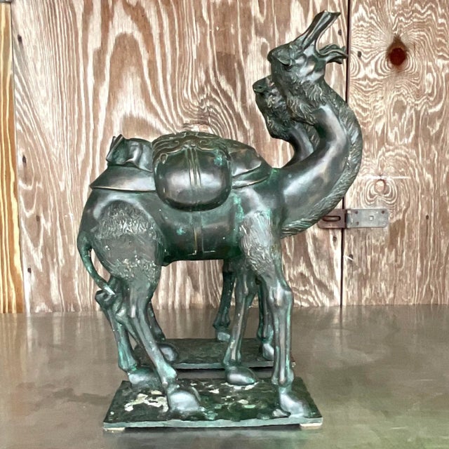 Vintage Boho Patinated Bronze Camels - a Pair For Sale - Image 4 of 5
