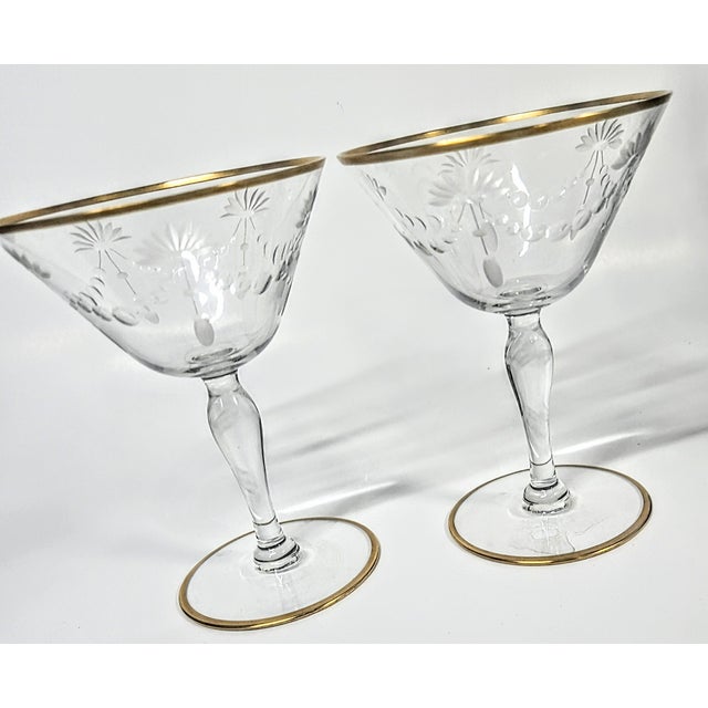 Art Nouveau Vintage Art Nouveau Cut Crystal Art Nouveau Champagne Coupes - a Pair For Sale - Image 3 of 11