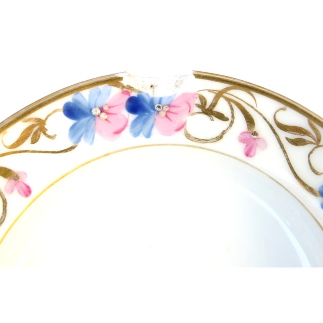Early 20th Century Early 20th Century Handpainted Blue / Pink / Gilt Porcelain Plates & Bowls, Set of 15 For Sale - Image 5 of 6