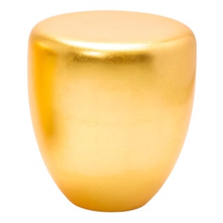 Tall Satin Varnish Yellow Gold Leaf Side Table by Reda Amalou Design For Sale