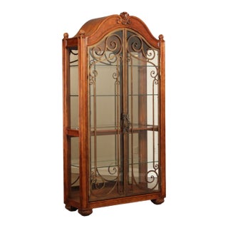 Beautiful Vintage Labeled Henredon Tuscan Style Large Scrolled Iron Door Curio Cabinets For Sale