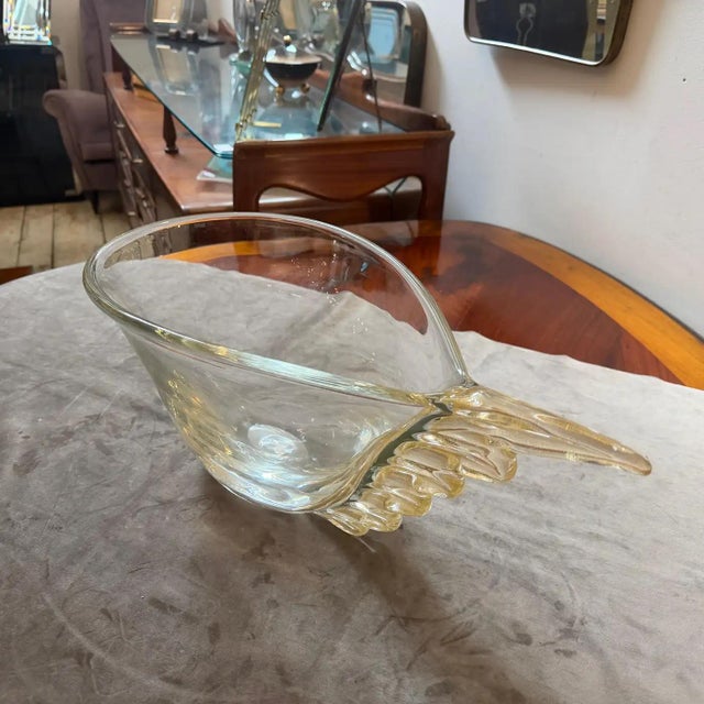 Glass 1990s Modern Christian Dior Clear and Gold Murano Glass Big Wing Centerpiece For Sale - Image 7 of 17