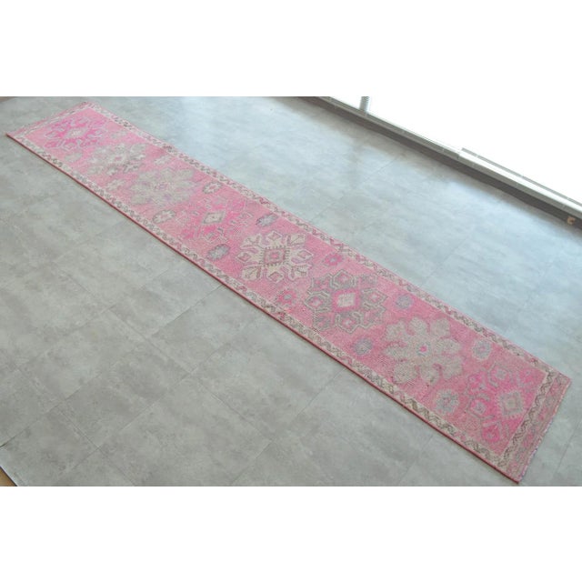 1970s Pink Kurdish Herki Hand-Knotted Distressed Runner For Sale - Image 12 of 12