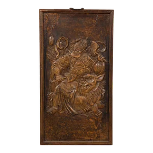 Vintage Chinese Zhejiang Low-Relief Celestial Guardian Wall Plaque