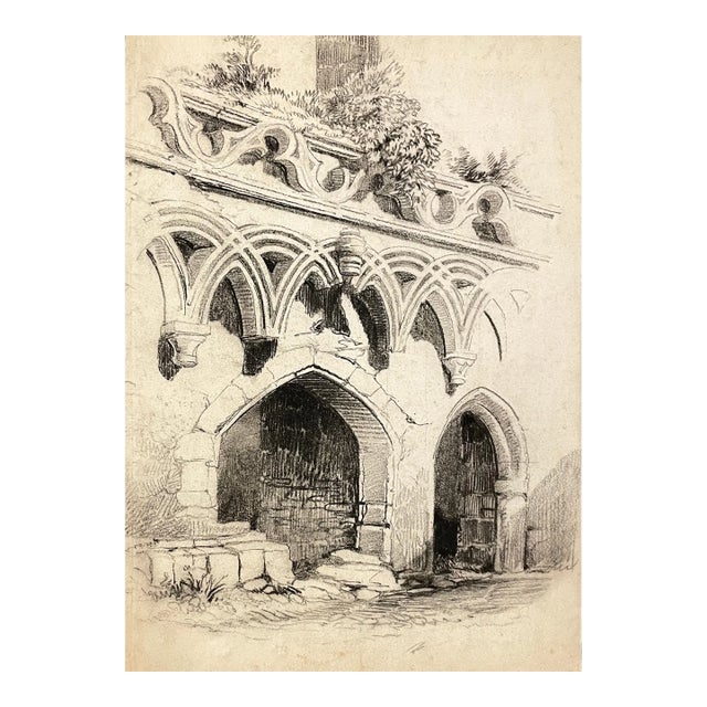 1880s Gothic Architectural Drawing For Sale