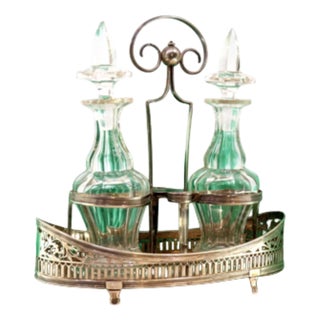 Cruet with Silver Structure and Cruets in Cut Glass, Set of 3 For Sale