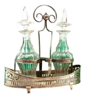 Cruet with Silver Structure and Cruets in Cut Glass, Set of 3