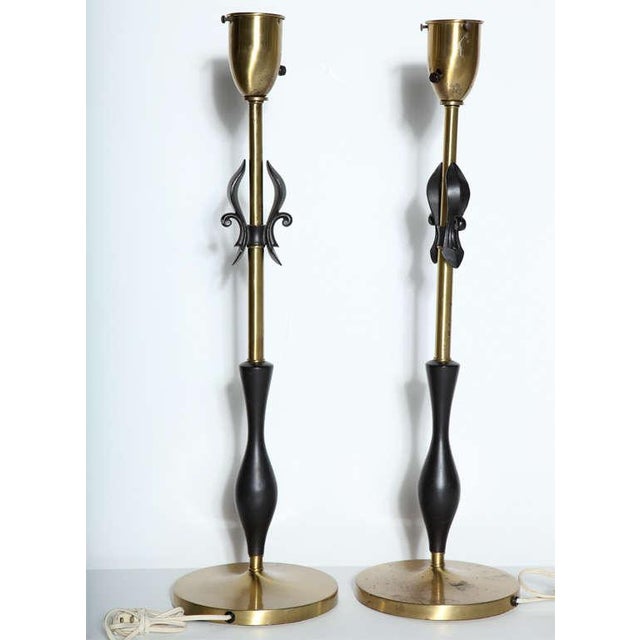 Rembrandt Lamp Co 1950s Brass Black Fleur De Lis With Black