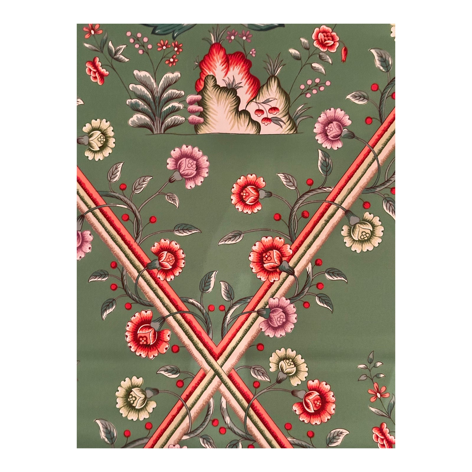Brunschwig & Fils Le Lac Fabric Le Jardin Chinois in Red/Blue 3.5 Yards