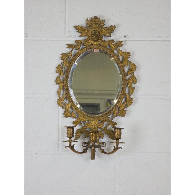 Gorgeous Polished Brass Lion Head Rococo Style Mirrored Wall Sconce. Holds 3 Candles & Will Be The Light Of Your Life, Or...