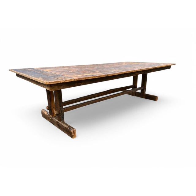 Not Yet Made - Made To Order Farmhouse Reclaimed Wood Trestle Table With Breadboard - 132" For Sale - Image 5 of 8