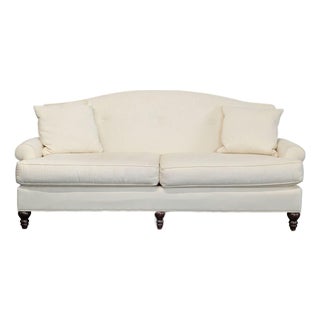 Thomasville 3-Seat Cream Sofa With Rolled Arms and Accent Pillows For Sale