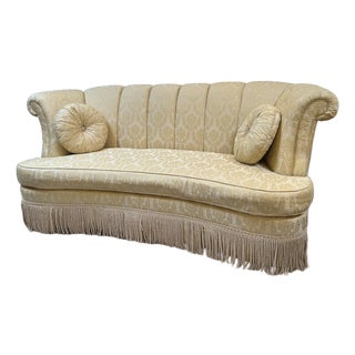 Danish Style Channel Back Sofa + Fringe For Sale