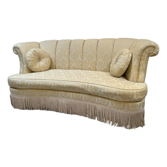 Danish Style Channel Back Sofa + Fringe For Sale
