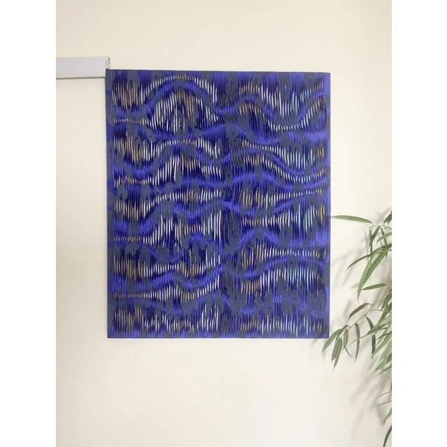 Contemporary Cobalt Textured Composition, Canvas Painting, Framed For Sale - Image 13 of 13