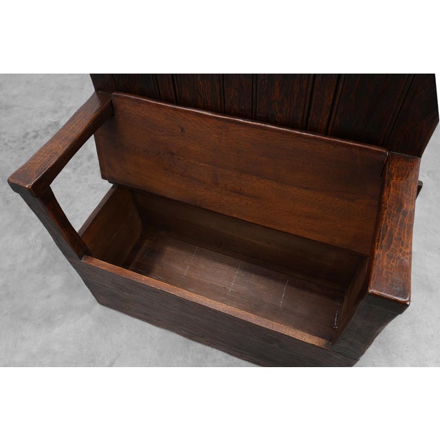19th Century Rustic Oak Carved Bench with Storage Compartment, France For Sale - Image 9 of 16