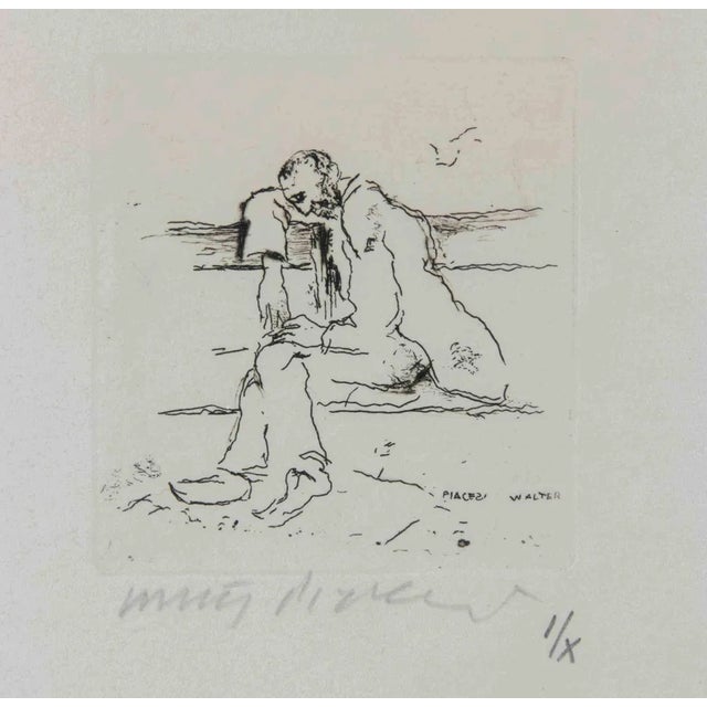 Walter Piacesi, The Poet, Etching, 1972 For Sale