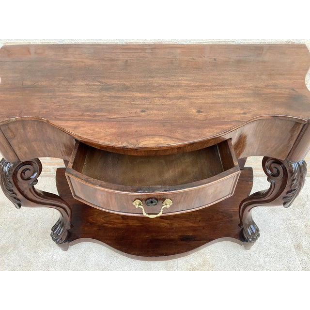 Maroon French Carved Wood Console with Drawer, 1890s For Sale - Image 8 of 16