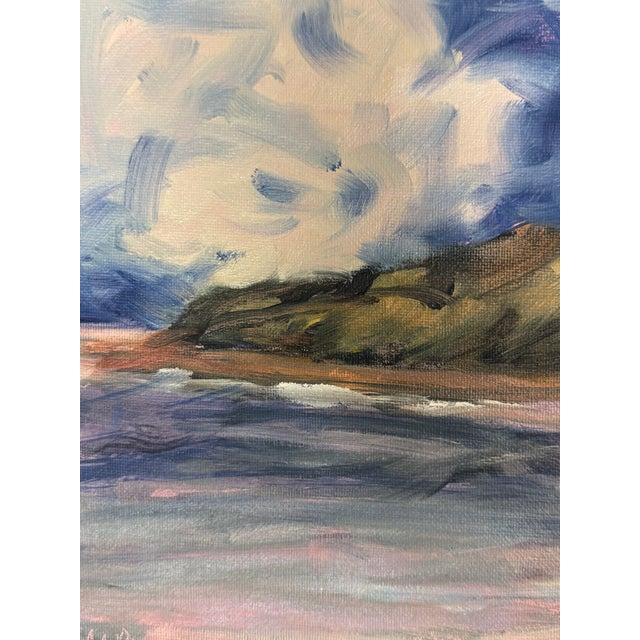 Gold Abstract Cloud Covered Blue Skies on the Beach Painting, Framed For Sale - Image 8 of 12