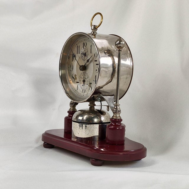 Art Deco 1903 Antique German Alarm Desk Clock by Gebrüder Junghans For Sale - Image 3 of 6