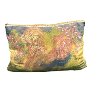 1950s Fortuny Italian Venitian Luxury Oversized Silk Hand Painted Rooster Sofa Throw Pillow