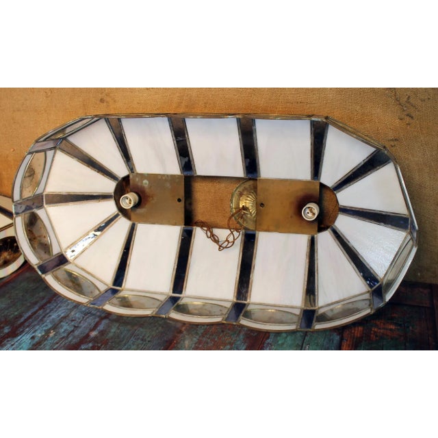 Mid 20th Century Vintage Slag Glass Flower Pendant Lights - a Pair For Sale - Image 6 of 13