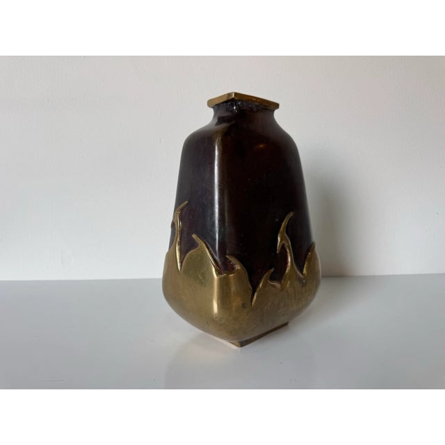 Vintage Art Deco–Style Japanese Bronze Vase With Heron Motif For Sale - Image 9 of 11
