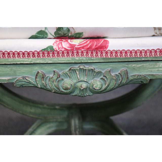 Green Painted decorated Upholstered Cerule Style Regency Bench Stool For Sale - Image 12 of 12