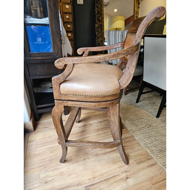 English Bausman & Co Leather Swivel Barstool For Sale - Image 3 of 7
