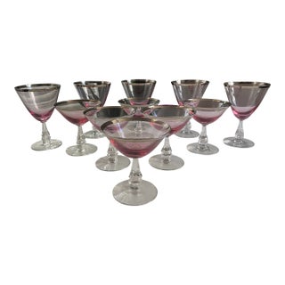 Tiffin Franciscan Pink Wisteria Stemware Glasses With Silver Rims - 11 Pieces For Sale