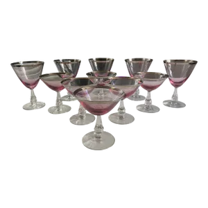 Tiffin Franciscan Pink Wisteria Stemware Glasses With Silver Rims - 11 Pieces