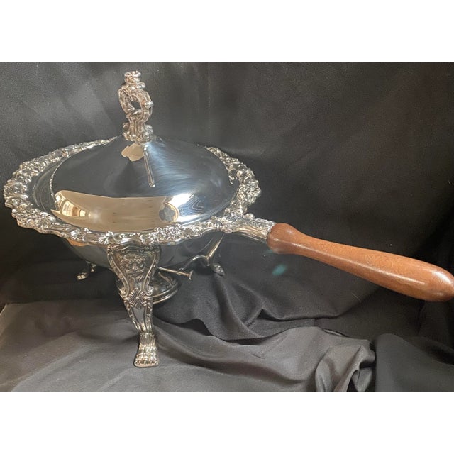 Vintage Ornate Silver Plated Chafing Dish For Sale - Image 11 of 12