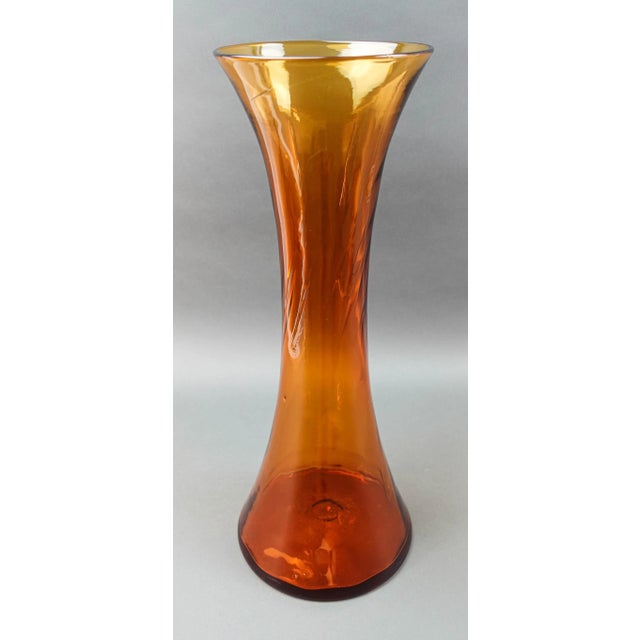 Mid-Century Modern Blenko Vintage Mid-Century Modern Orange Swirl Art Glass Vase For Sale - Image 3 of 8