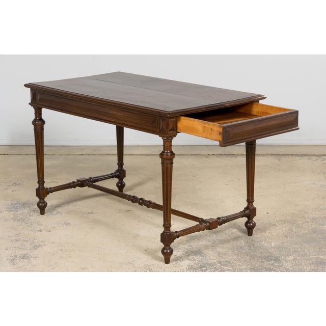 Late 19th Century French Louis XVI Style Walnut Writing Table With Side Drawers For Sale - Image 15 of 18