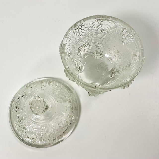 Transparent Early 20th C. Antique Boho Chic Americana Pressed Glass Lidded Footed Candy Dish, Indiana Glass Attributed For Sale - Image 8 of 9