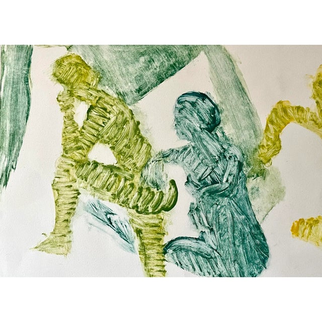 Vintage Mid Century Modern Figurative Abstract Mono Type Oil Painting For Sale - Image 4 of 7