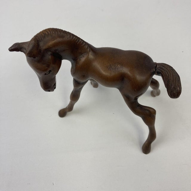 Vintage Grand Wood Mahogany 4.5" Carved Arabian Horse Colt Filly Foal 3d Equine Art For Sale In Buffalo - Image 6 of 11