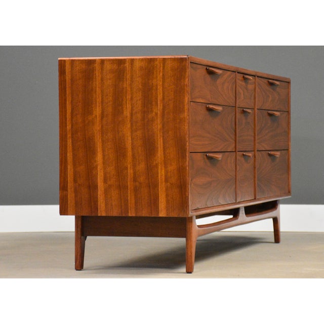 Mid-Century Modern 1960s Refinished 66” Lane Perception Walnut Dresser For Sale - Image 3 of 10