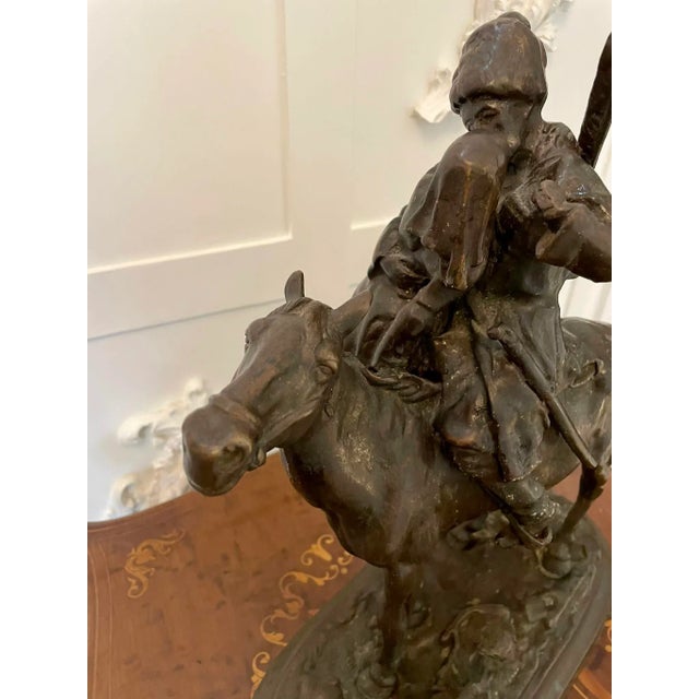 Metal Antique Victorian Quality Bronze Figure of Cossack on Horseback For Sale - Image 7 of 12