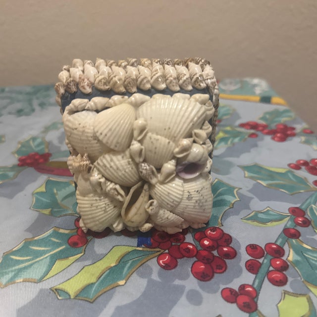 Folk Art Vintage Seashell-Encrusted Miniature Trinket Box, Mid-20th Century For Sale - Image 3 of 7
