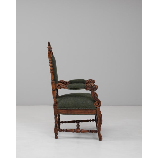 1900s French Baroque Revival Oak Armchair with Upholstered Cushions For Sale - Image 17 of 18