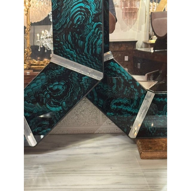 Modern Pair of Octagnal Reverse Painted Malachite Mirrors For Sale - Image 3 of 7